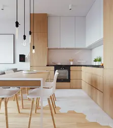 White corner kitchen with wooden countertop photo