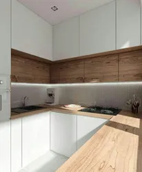 White corner kitchen with wooden countertop photo