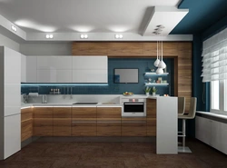White corner kitchen with wooden countertop photo
