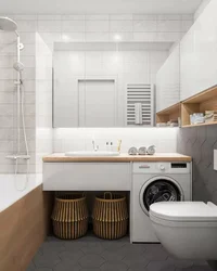 Bathroom design with bathtub toilet and washing machine