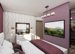 Wall design in the bedroom opposite the bed with TV