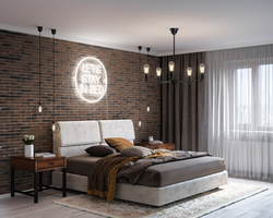 Bedroom With Brick Wall Design Photo