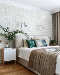Bedroom With Brick Wall Design Photo