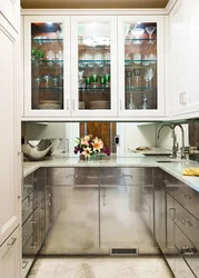 Glass cabinets in the kitchen interior