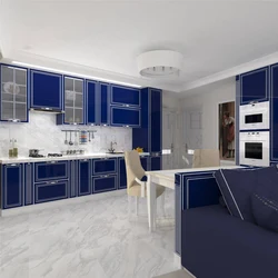 Kitchen Design In White And Blue Colors Photo