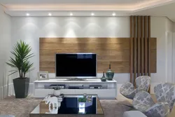 Decorative wall with TV in the living room photo