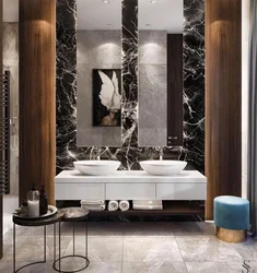 Dark marble in the bathroom interior