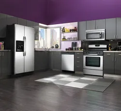 Дизайн кухни с серым полом современном стиле