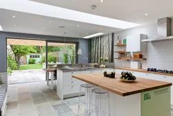 Interior kitchen living room with access to the terrace