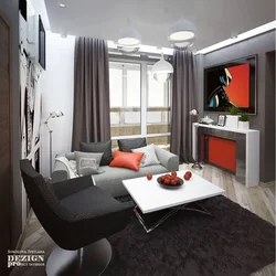 Interior of a living room in an apartment 16 sq m with a balcony