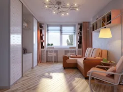 Interior Of A Living Room In An Apartment 16 Sq M With A Balcony
