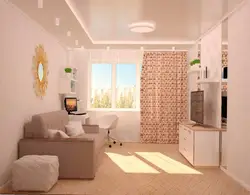 Interior Of A Living Room In An Apartment 16 Sq M With A Balcony