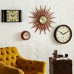 Modern wall clock in the living room interior