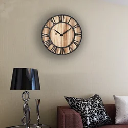 Modern wall clock in the living room interior