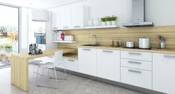Kitchen With Wooden Countertop In Beige Interior
