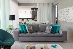 Turquoise Sofa In The Kitchen Interior