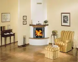 Corner fireplace in the apartment interior