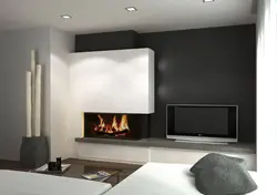 Bio-Fireplace In The Interior Of The Living Room With TV