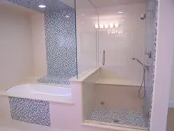 Shower Cabin And Bathroom Made Of Tiles Photo