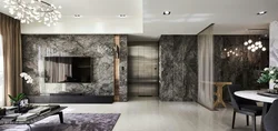 Marbled wallpaper in the kitchen interior