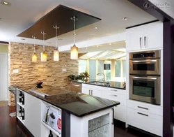 Photo of a stretch ceiling in the kitchen photo in the apartment