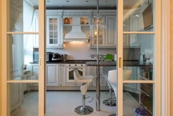 Living room kitchen design with sliding doors
