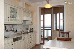 Window design with a balcony door in the kitchen in a modern style