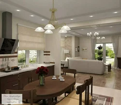 Kitchen Living Room 30 Sq M In A Country House Design Photo