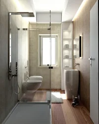 Tualet və duş ilə dar bir banyonun dizaynı