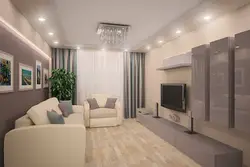 Interior of a walk-through living room in Khrushchev 18