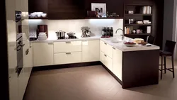 Дизайн кухни коричневый пол