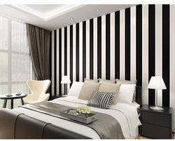 Striped wallpaper in the bedroom photo
