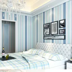 Striped wallpaper in the bedroom photo