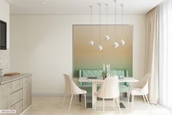 Light wallpaper for the kitchen in the design photo in the interior