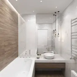 Photo of a bathroom with tiles, modern design in light colors