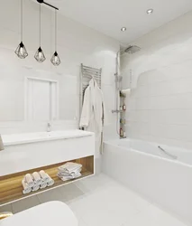 Фота ваннага пакоя з пліткай сучасны дызайн у светлых танах
