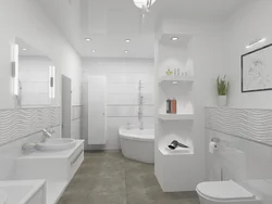 Photo of a bathroom with tiles, modern design in light colors