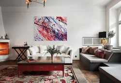 Large paintings in the interior of the living room in a modern style