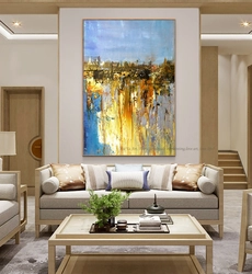 Большие картины в интерьере гостиной в современном стиле