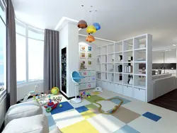 Дизайн гостиной с перегородкой для детской