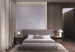 Bedroom with decorative plaster on the walls in the interior