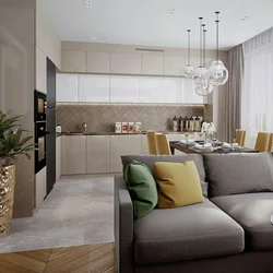 Kitchen living room 30 sqm design photo in the house