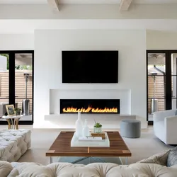 Photo Of A Fireplace In An Apartment With A TV In A Modern Style