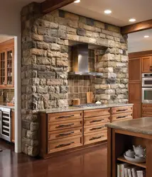 Stone And Wood In The Kitchen Interior