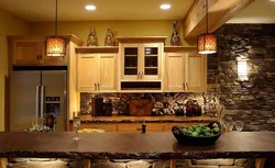 Stone and wood in the kitchen interior