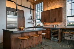 Wooden kitchen in a loft interior