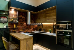 Wooden kitchen in a loft interior