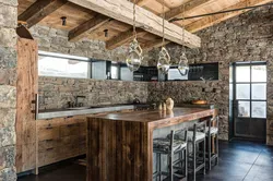 Wooden kitchen in a loft interior