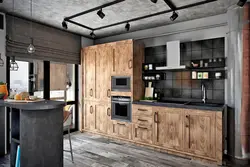 Wooden Kitchen In A Loft Interior
