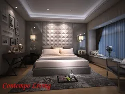 Дизайн спальни с панелями на стене